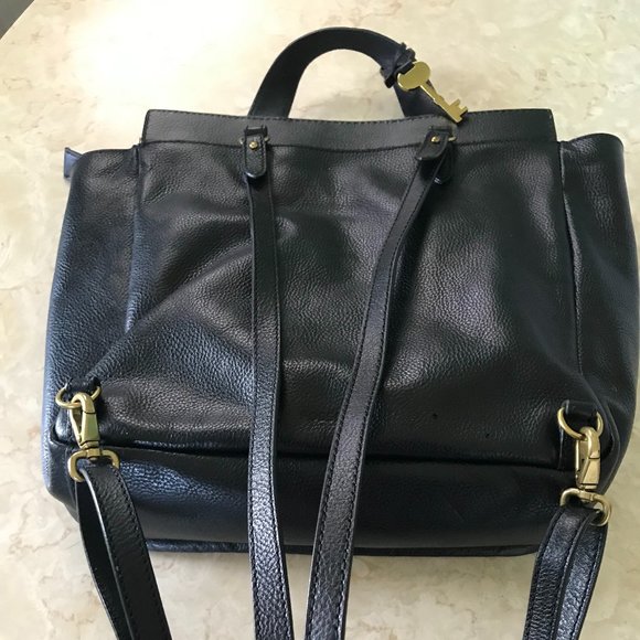 Fossil Amelia Black Leather and Speckled Calf Hair Backpack Convertible Bag main image 4